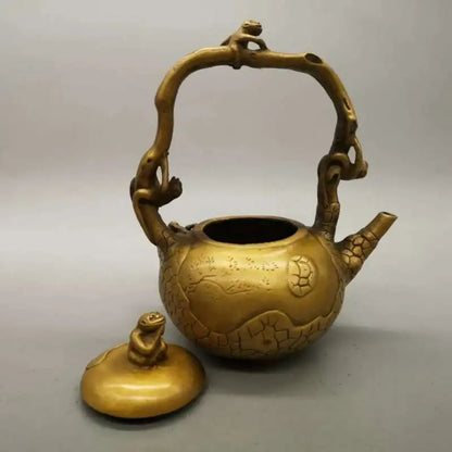 Chinese Pure Brass Monkey Teapot Statue