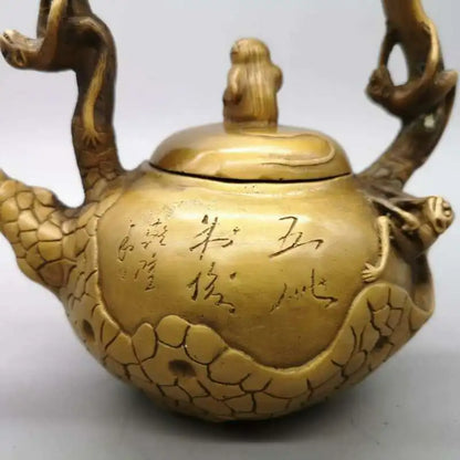 Chinese Pure Brass Monkey Teapot Statue