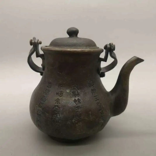Chinese Pure Brass Old Copper Teapot Statue