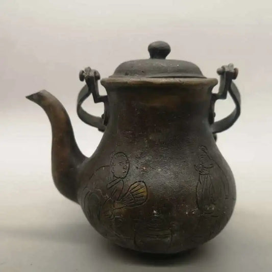 Chinese Pure Brass Old Copper Teapot Statue