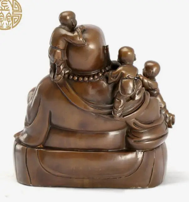 Chinese Pure Bronze Buddhism 5 Kid Child Happy Laughing Maitreya Buddha Statue