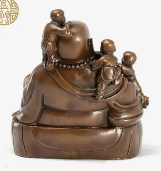 Chinese Pure Bronze Buddhism 5 Kid Child Happy Laughing Maitreya Buddha Statue