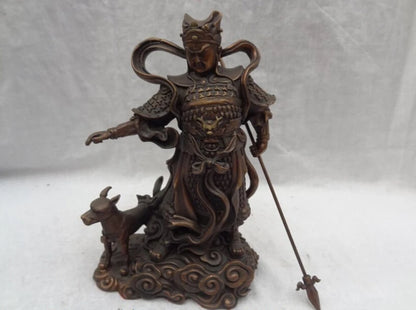 Chinese Pure Bronze Dragon Head Sky Warrior God Erlang The Deified Dog Statue 20cm