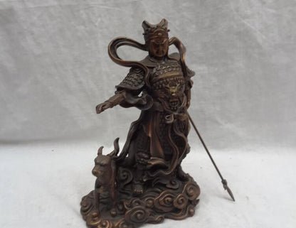 Chinese Pure Bronze Dragon Head Sky Warrior God Erlang The Deified Dog Statue 20cm