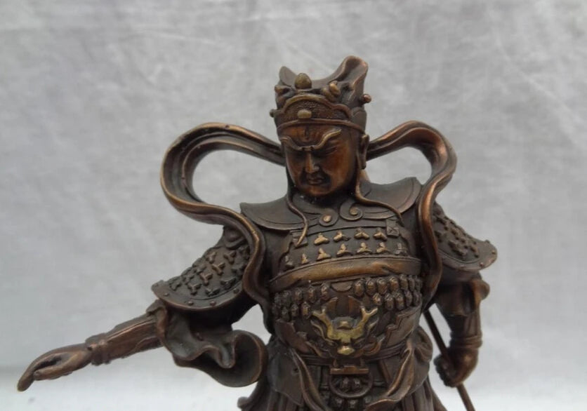 Chinese Pure Bronze Dragon Head Sky Warrior God Erlang The Deified Dog Statue 20cm
