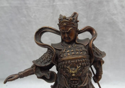 Chinese Pure Bronze Dragon Head Sky Warrior God Erlang The Deified Dog Statue 20cm