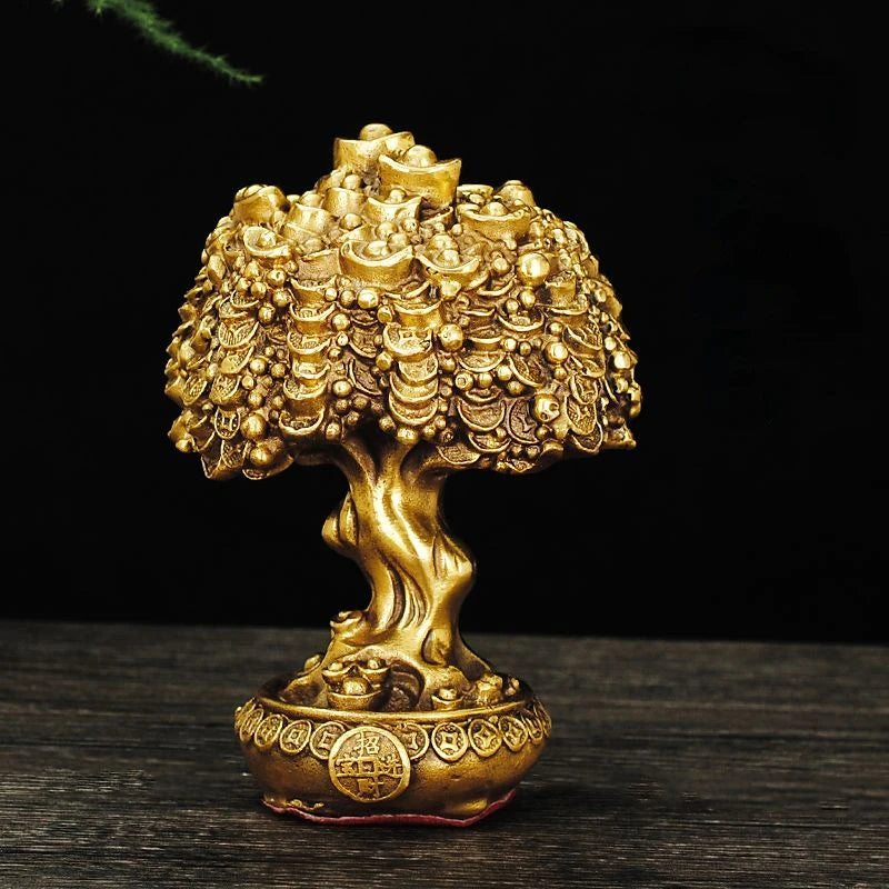 Chinese Pure Copper Bring Lucky Money Tree Ornaments Pot Tree Living Room Office Desktop Decoration