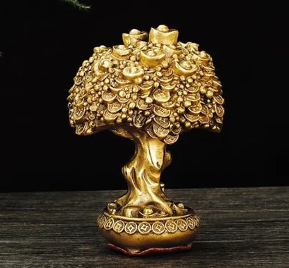 Chinese Pure Copper Bring Lucky Money Tree Ornaments Pot Tree Living Room Office Desktop Decoration