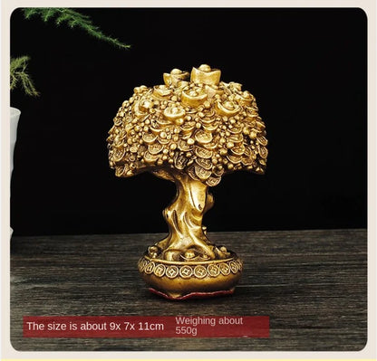 Chinese Pure Copper Bring Lucky Money Tree Ornaments Pot Tree Living Room Office Desktop Decoration
