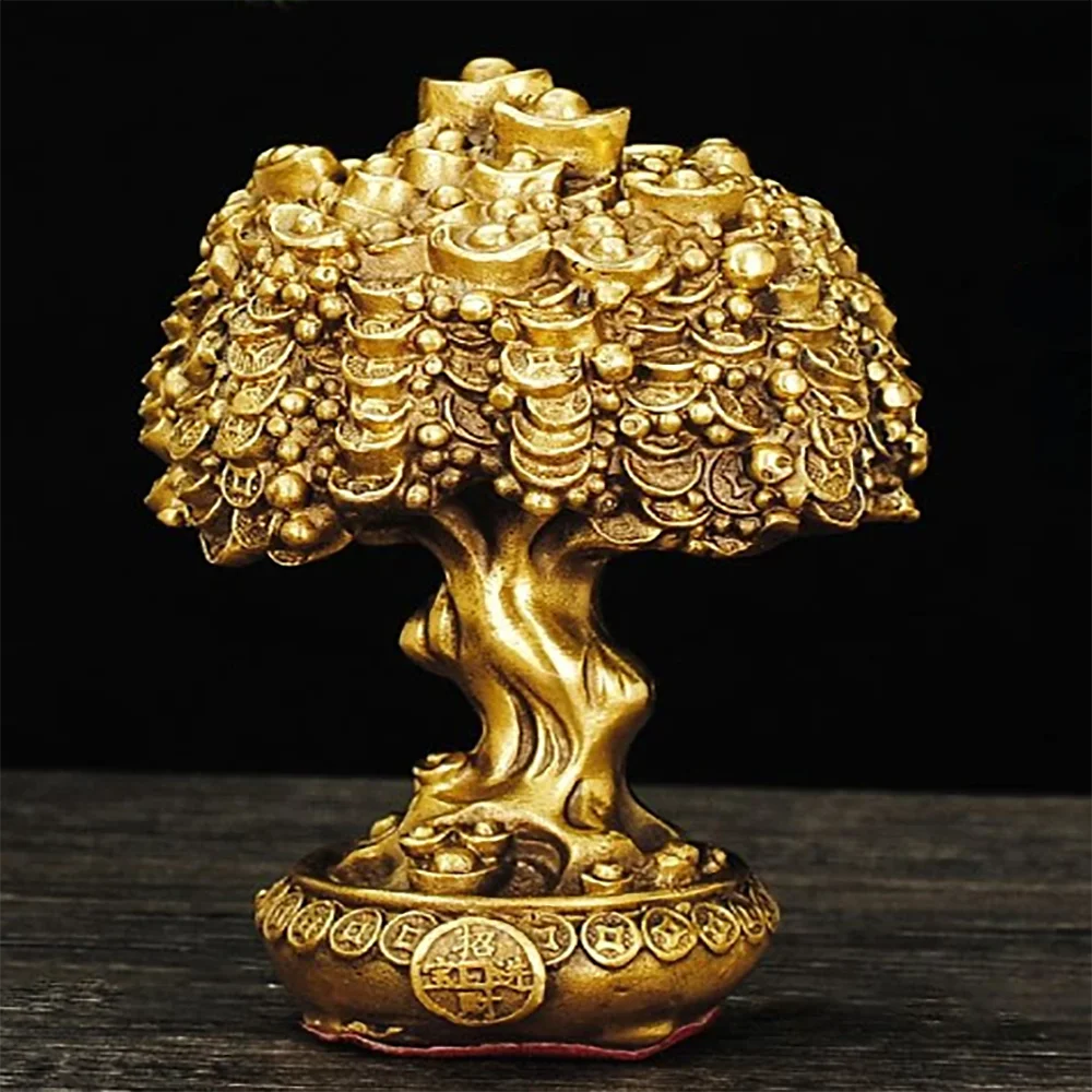 Chinese Pure Copper Bring Lucky Money Tree Ornaments Pot Tree Living Room Office Desktop Decoration