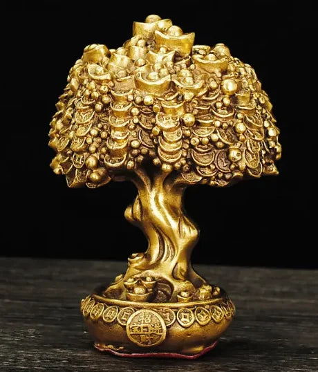 Chinese Pure Copper Bring Lucky Money Tree Ornaments Pot Tree Living Room Office Desktop Decoration