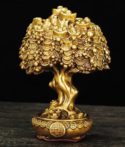 Chinese Pure Copper Bring Lucky Money Tree Ornaments Pot Tree Living Room Office Desktop Decoration
