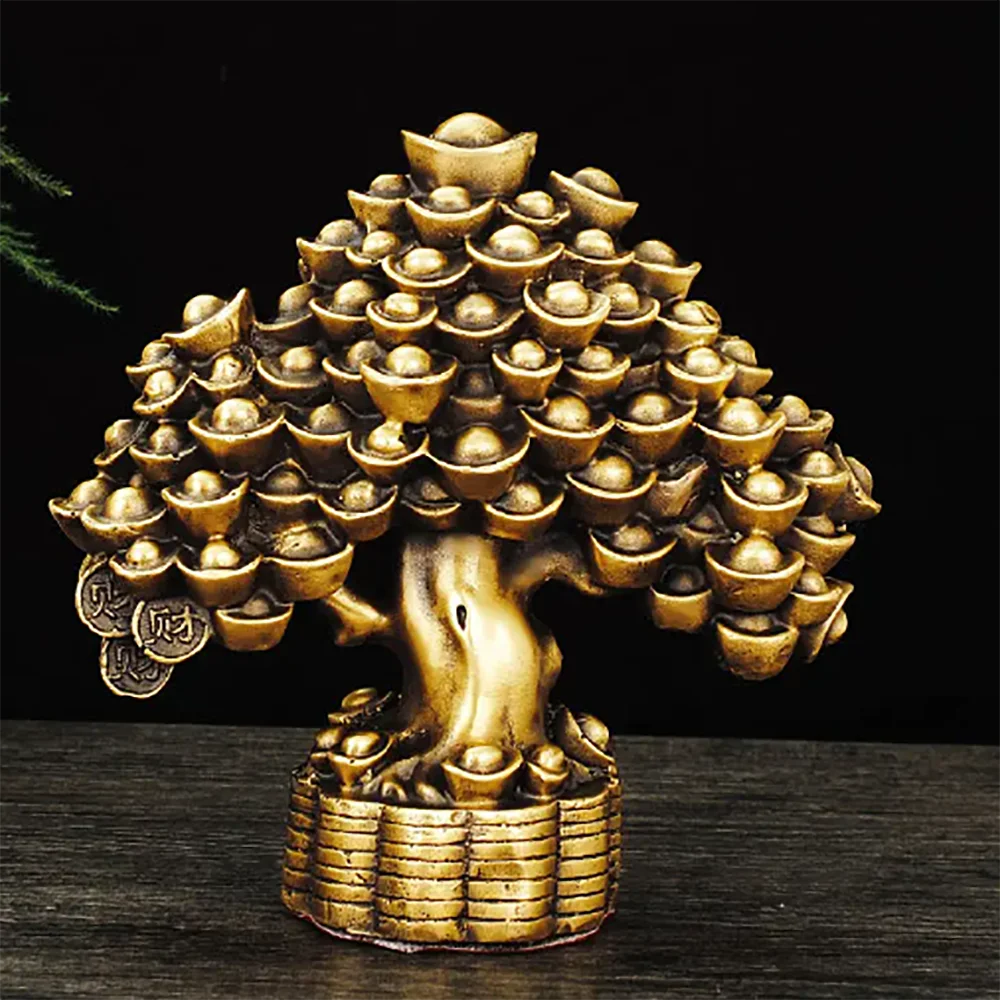 Chinese Pure Copper Bring Lucky Money Tree Ornaments Pot Tree Living Room Office Desktop Decoration