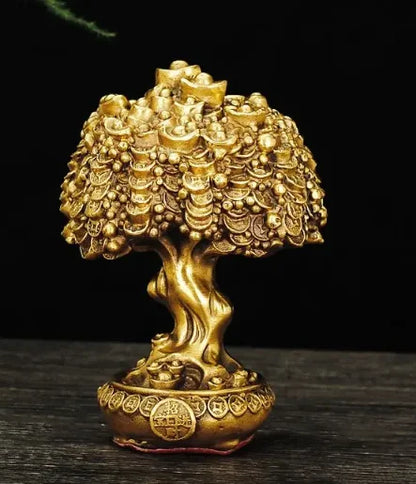 Chinese Pure Copper Bring Lucky Money Tree Ornaments Pot Tree Living Room Office Desktop Decoration