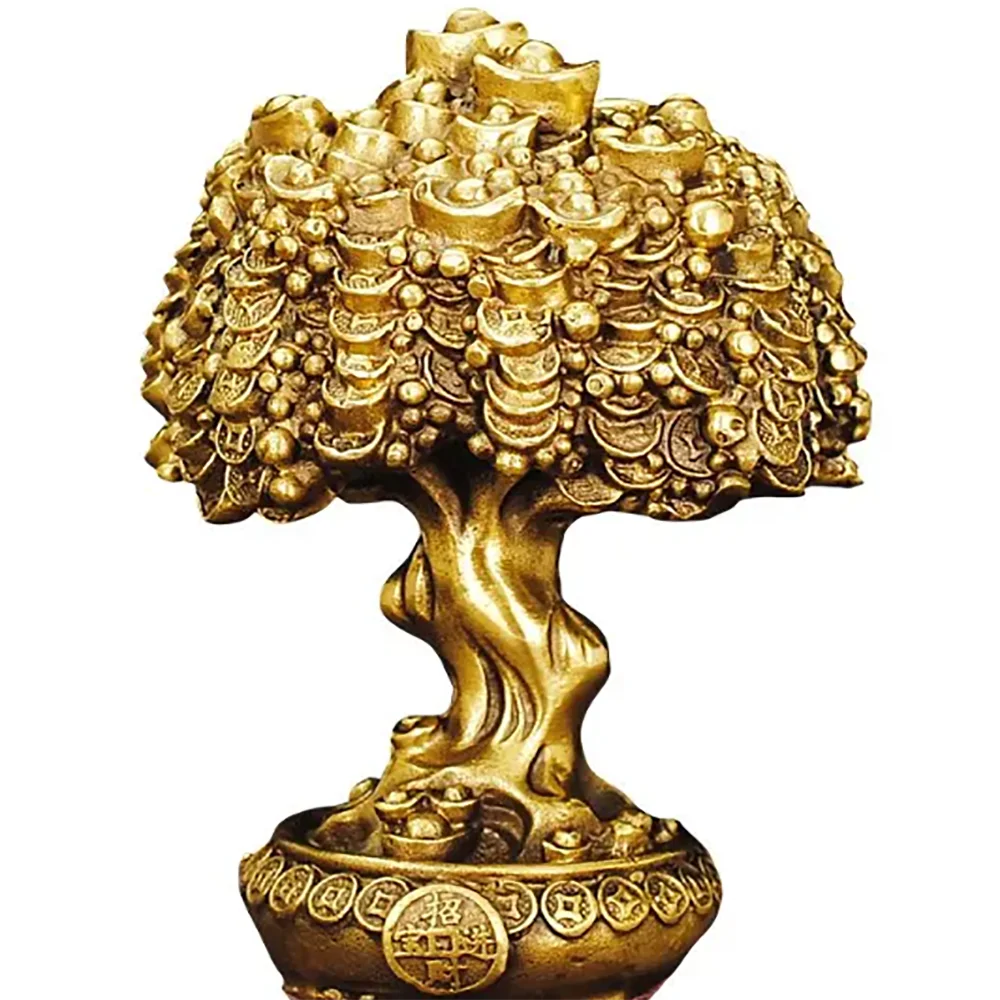 Chinese Pure Copper Bring Lucky Money Tree Ornaments Pot Tree Living Room Office Desktop Decoration