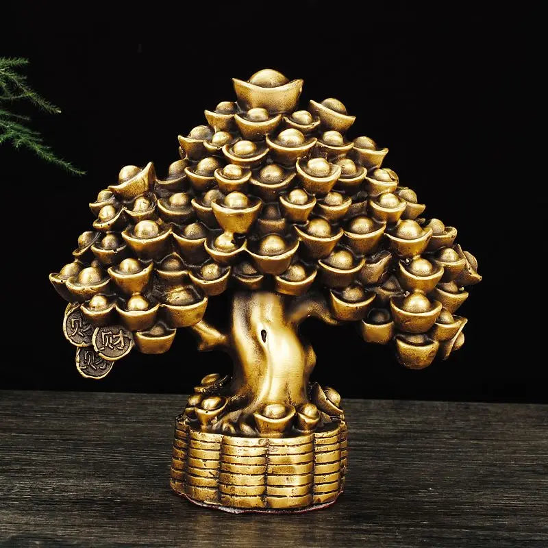 Chinese Pure Copper Bring Lucky Money Tree Ornaments Pot Tree Living Room Office Desktop Decoration