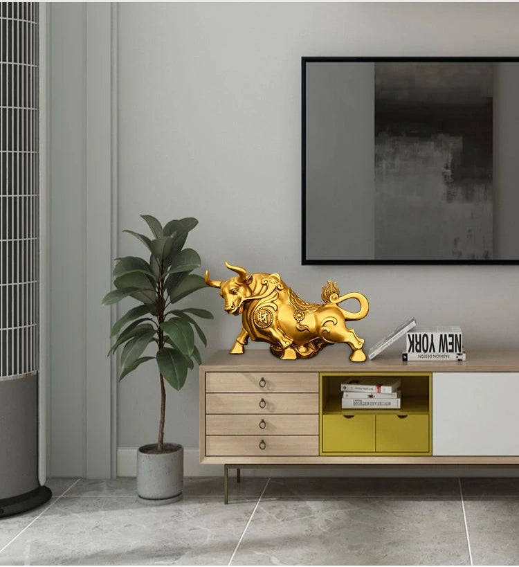 Chinese Pure Copper Cow Ornament Inviting Wealth  Fortune Cow Home Decoration Wall Street Cow Home Sculptures