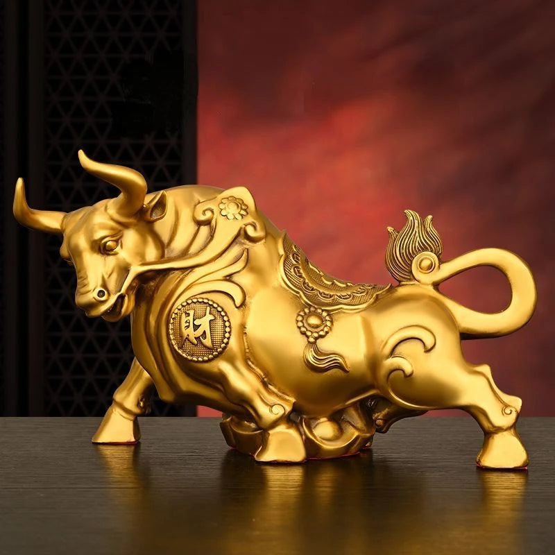 Chinese Pure Copper Cow Ornament Inviting Wealth  Fortune Cow Home Decoration Wall Street Cow Home Sculptures