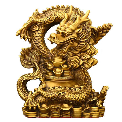 Chinese Pure Copper Dragon Ornaments Treasure Bowl Dragon Zodiac Home Desktop Statues Decorations