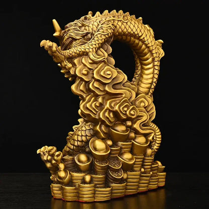 Chinese Pure Copper Fengshui Animal Dragon Ornaments Treasure Bowl Dragon Zodiac Home Desktop Statues Decorations