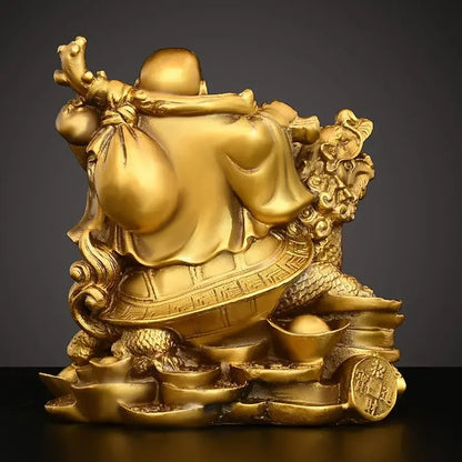 Chinese Pure Copper Maitreya Buddha Ornament Sitting Dragon Turtle Laughing Home Store Office Car Desktop Decor