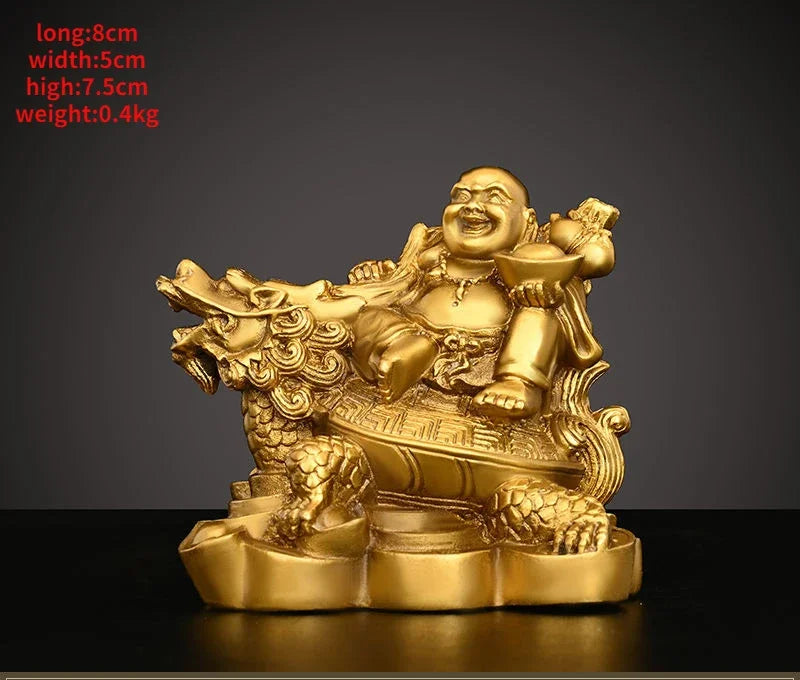 Chinese Pure Copper Maitreya Buddha Ornament Sitting Dragon Turtle Laughing Home Store Office Car Desktop Decor