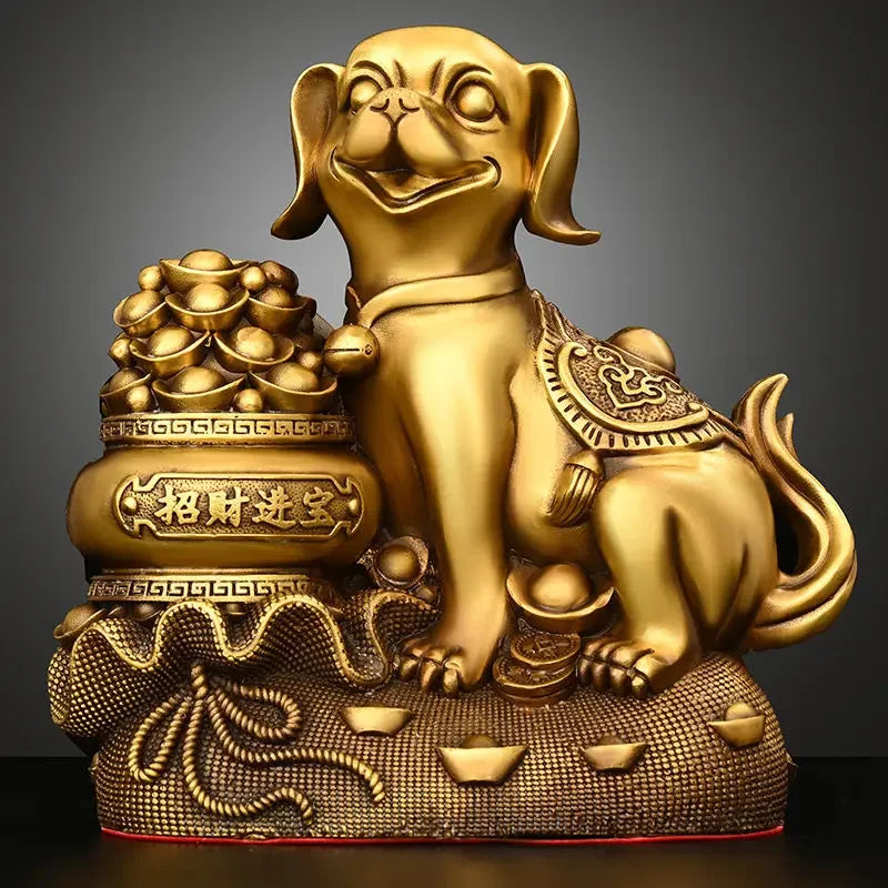 Chinese Pure Copper  Solid Animal Brass Dog Ornaments Treasure Basin Money Dog  Home Decor Miniatures Accessories