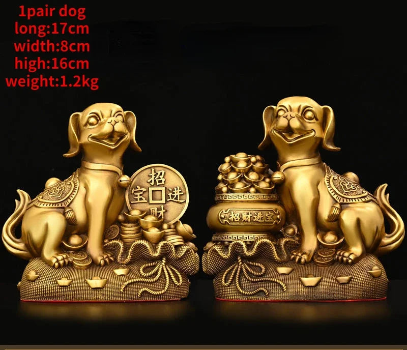 Chinese Pure Copper  Solid Animal Brass Dog Ornaments Treasure Basin Money Dog  Home Decor Miniatures Accessories