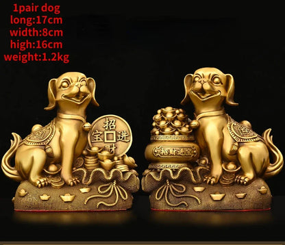 Chinese Pure Copper  Solid Animal Brass Dog Ornaments Treasure Basin Money Dog  Home Decor Miniatures Accessories
