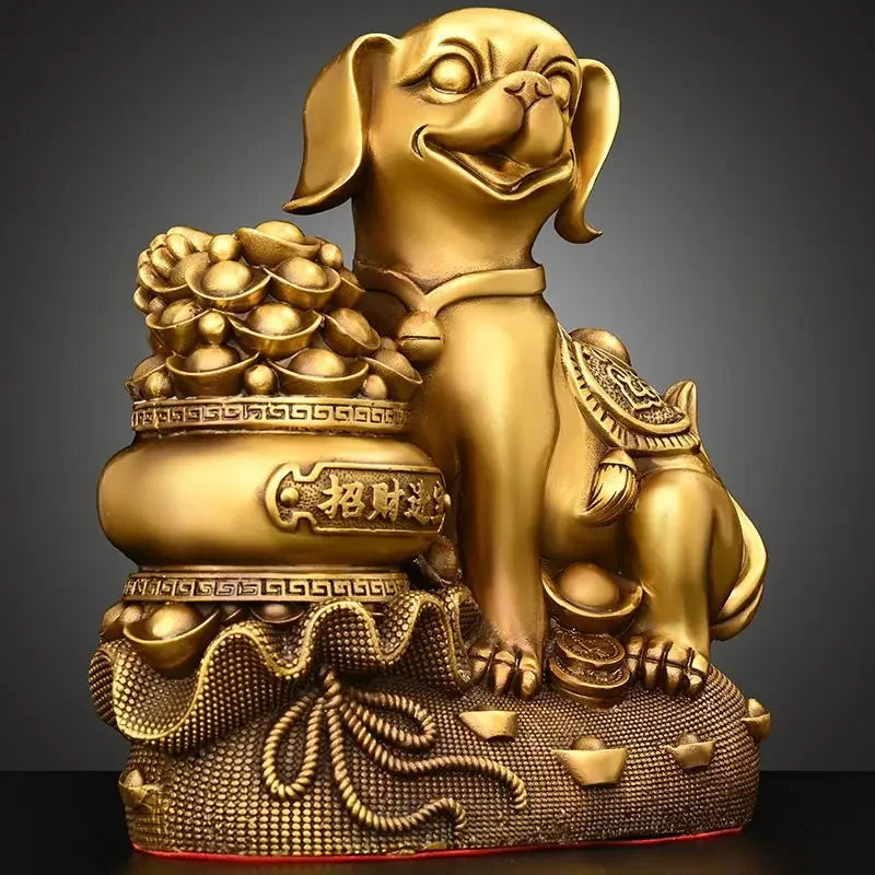 Chinese Pure Copper  Solid Animal Brass Dog Ornaments Treasure Basin Money Dog  Home Decor Miniatures Accessories