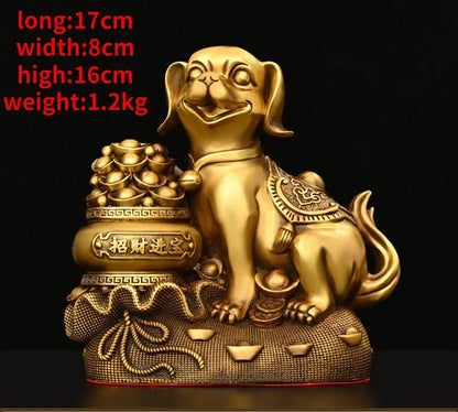 Chinese Pure Copper  Solid Animal Brass Dog Ornaments Treasure Basin Money Dog  Home Decor Miniatures Accessories