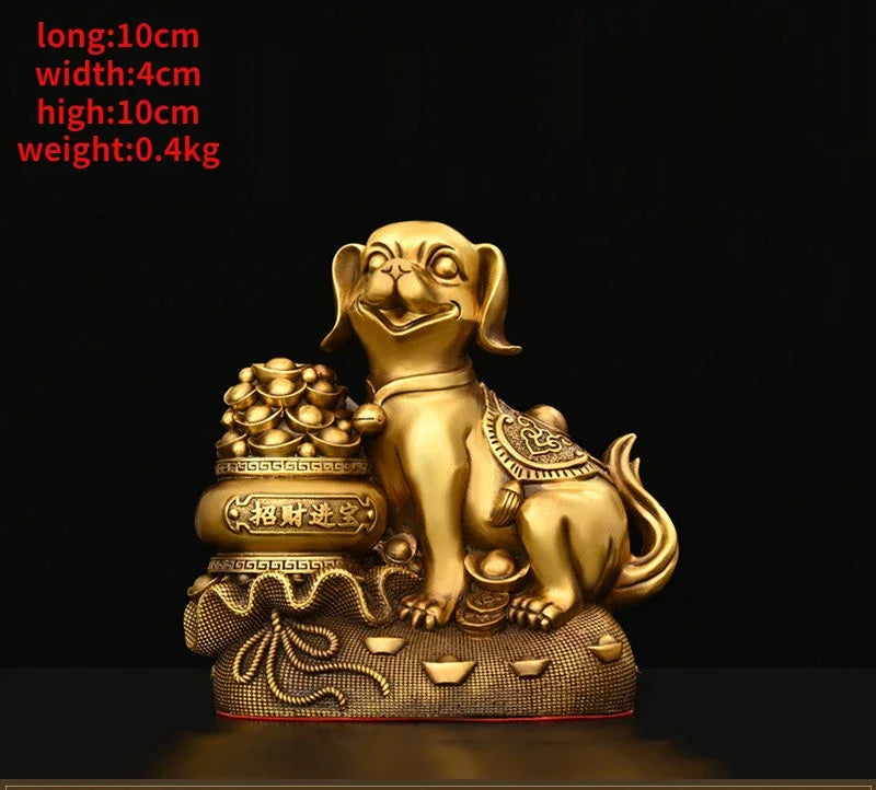 Chinese Pure Copper  Solid Animal Brass Dog Ornaments Treasure Basin Money Dog  Home Decor Miniatures Accessories