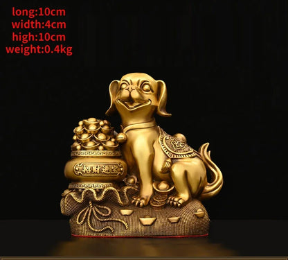 Chinese Pure Copper  Solid Animal Brass Dog Ornaments Treasure Basin Money Dog  Home Decor Miniatures Accessories