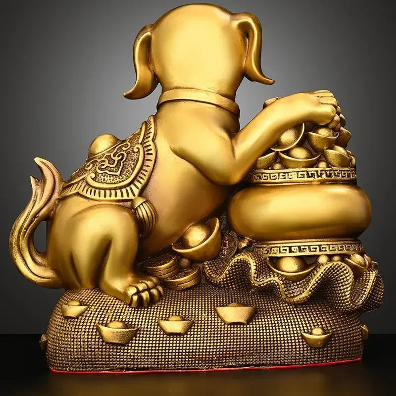 Chinese Pure Copper  Solid Animal Brass Dog Ornaments Treasure Basin Money Dog  Home Decor Miniatures Accessories