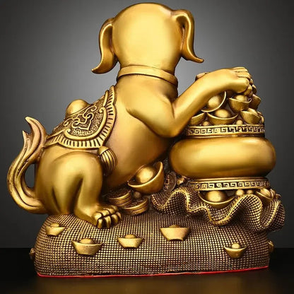 Chinese Pure Copper  Solid Animal Brass Dog Ornaments Treasure Basin Money Dog  Home Decor Miniatures Accessories