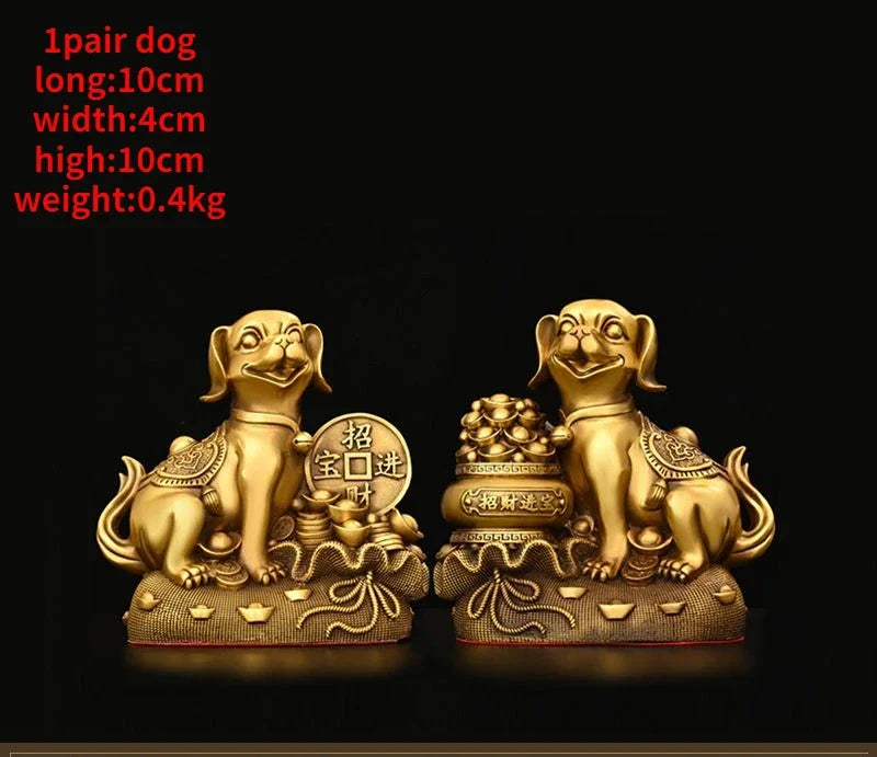 Chinese Pure Copper  Solid Animal Brass Dog Ornaments Treasure Basin Money Dog  Home Decor Miniatures Accessories