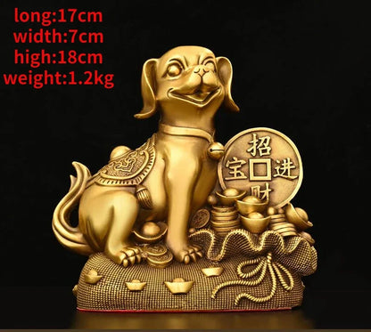 Chinese Pure Copper  Solid Animal Brass Dog Ornaments Treasure Basin Money Dog  Home Decor Miniatures Accessories