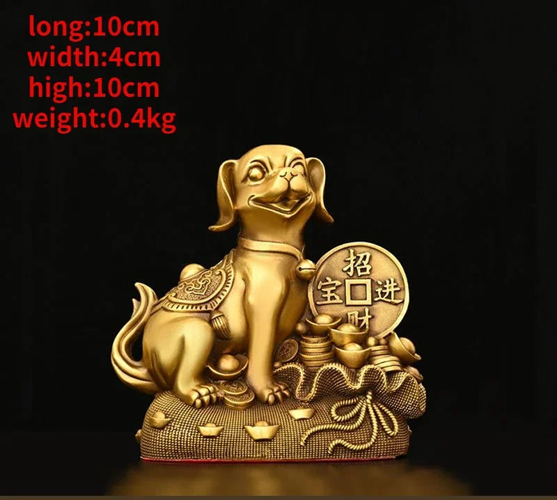 Chinese Pure Copper  Solid Animal Brass Dog Ornaments Treasure Basin Money Dog  Home Decor Miniatures Accessories