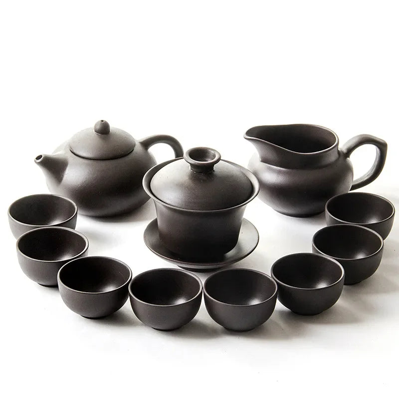 Chinese Purple Clay Teaset 11 Pieces Teaware Set Traditional Gaiwan Tea Cups Tureen Zisha Tea Pots Tea Brew Kung Fu Tea Cup