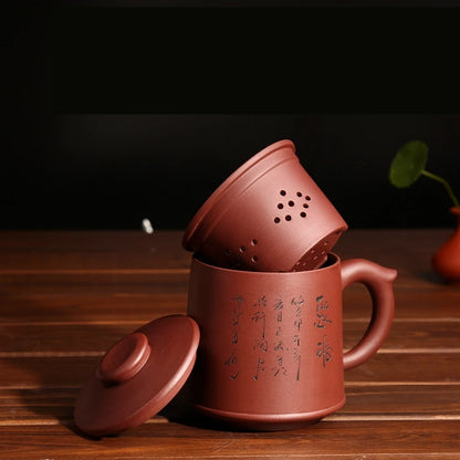 Chinese Purple Ore Teacup with Filter Yixing Tea Cups Zisha Purple Clay Handmade B Cup with Lid Tea Infuser Office Drinkware