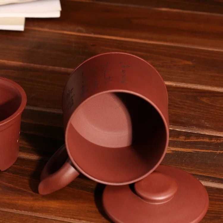 Chinese Purple Ore Teacup with Filter Yixing Tea Cups Zisha Purple Clay Handmade B Cup with Lid Tea Infuser Office Drinkware
