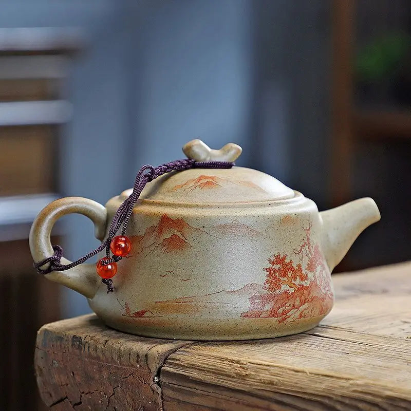 Chinese Purply Clay Tea Pot Set Ying Xing Ceramic Tea Set Retro Teaware Teapots Pottery Tea Kettle Handmade Tea Set