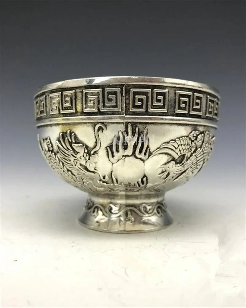 Chinese Rare Collectibles Old Handwork Tibet - Silver Bowl Metal Handicraft
