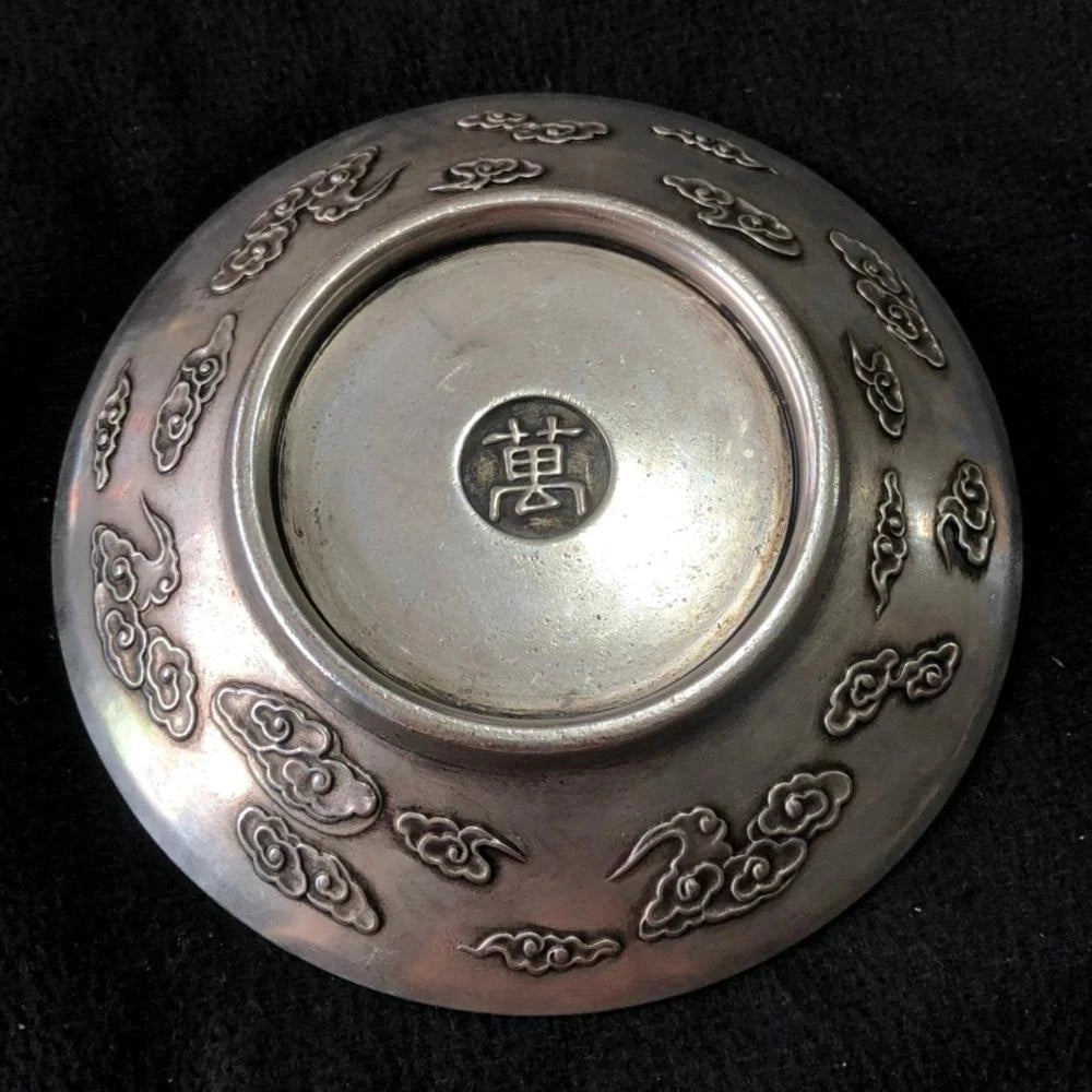 Chinese Rare Collectibles Old Handwork Tibet - Silver Dragon and Phoenix statue bowl home decor metal handicraft