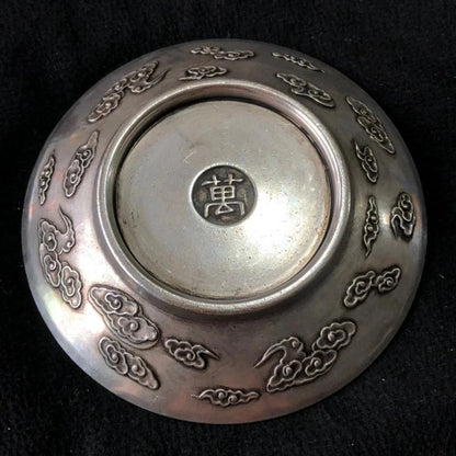 Chinese Rare Collectibles Old Handwork Tibet - Silver Dragon and Phoenix statue bowl home decor metal handicraft