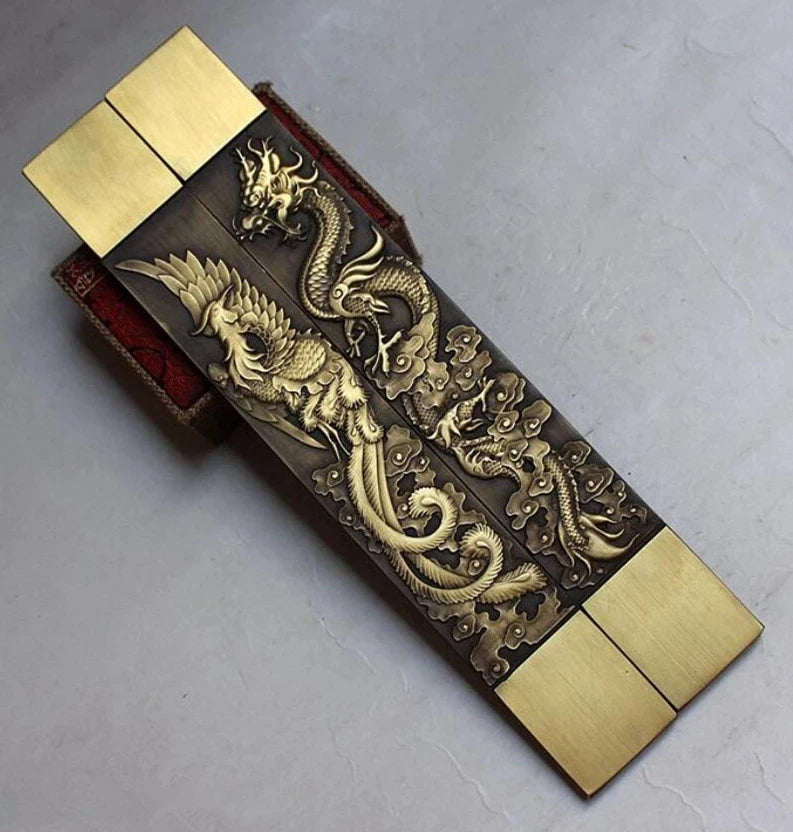 Chinese Rare Collections Great dragon and phoenix statue Copper paper weight