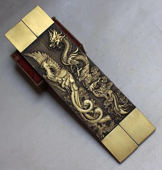 Chinese Rare Collections Great dragon and phoenix statue Copper paper weight
