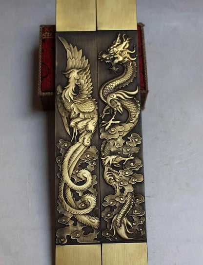 Chinese Rare Collections Great dragon and phoenix statue Copper paper weight