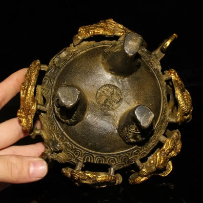 Chinese Rare Old Copper Handmade Gilded Dragon Incense Burner Xuande Year