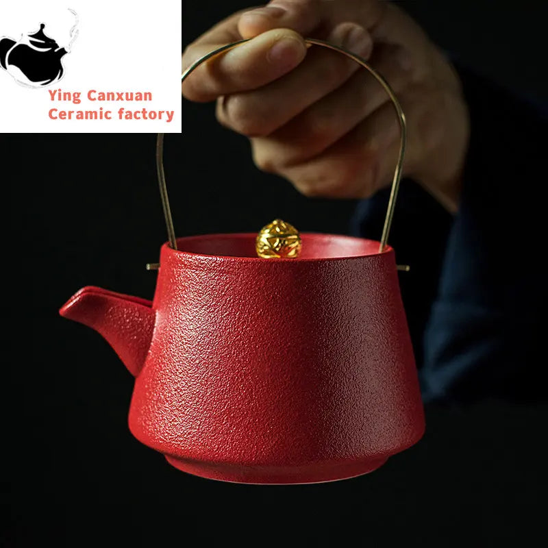 Chinese Red Ceramics Teapots Handmade Exquisite Kettle Tea Set Household Filter Tea Pot Tie Guanyin Puer Wedding Gifts 200ml